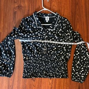 Maeve by Anthropologie Smocked Floral Black Women's Top size Large